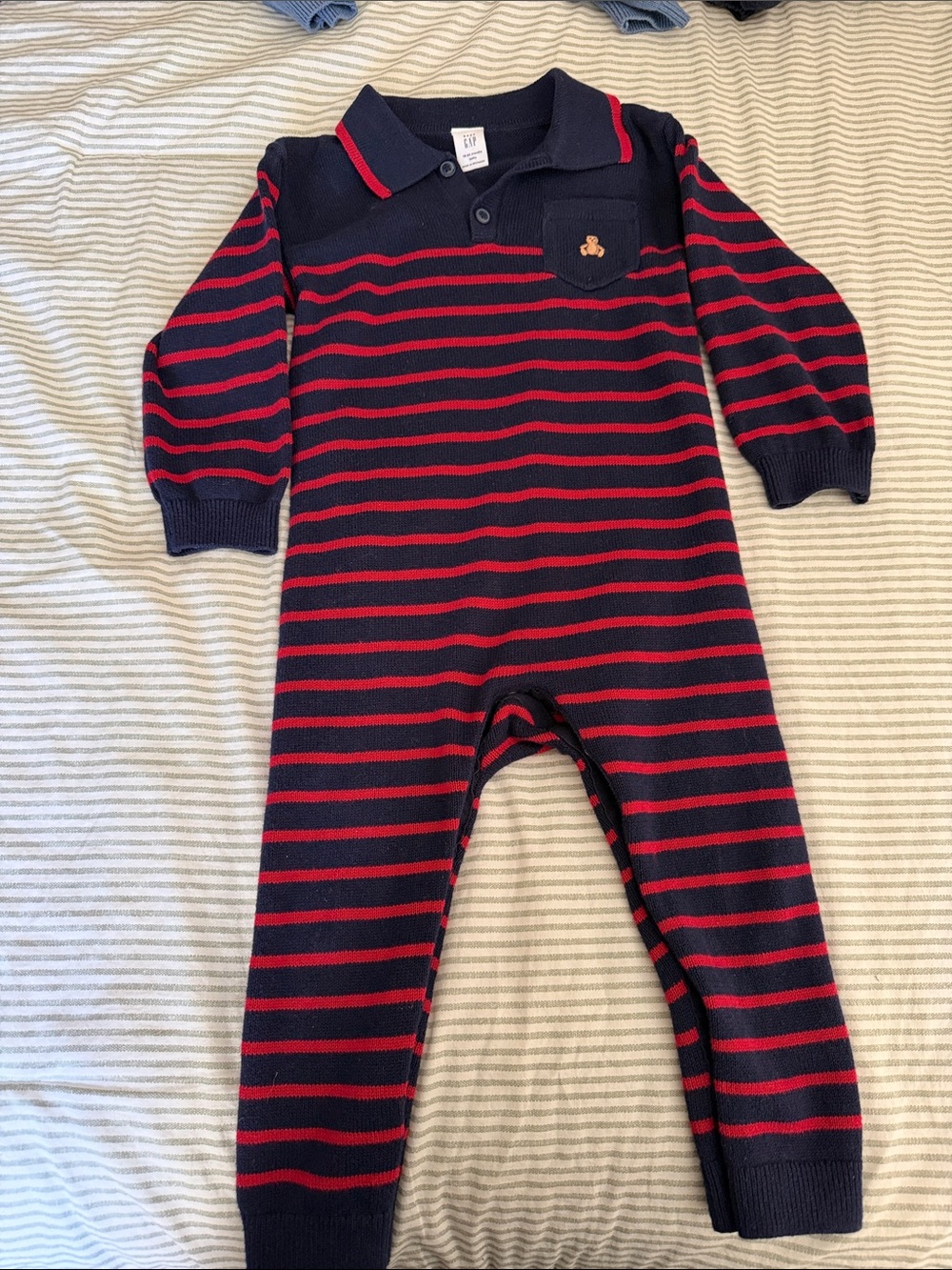 GAP Navy and Red Striped Knit One-Piece Footie